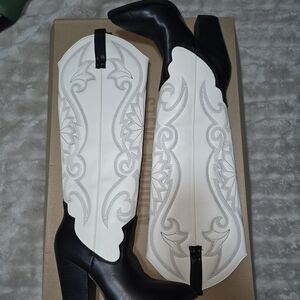 Steve Madden Two-Tone White and Black Over-the-Knee Western Boots